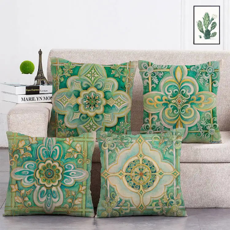 

Beige Linen Cushion Cover Geometric Flower Pillow Cover for Home Chair Sofa and Car Decorative Pillowcases 45x45cm T225