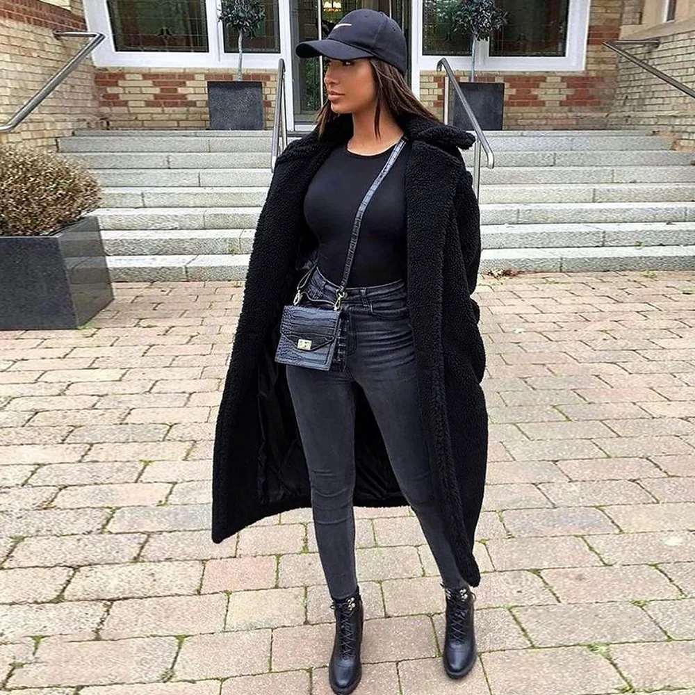 Fashion New Mid-length Faux Fur Coat Overcoat Women Autumn Winter Windbreaker Casual Long Coat for Women