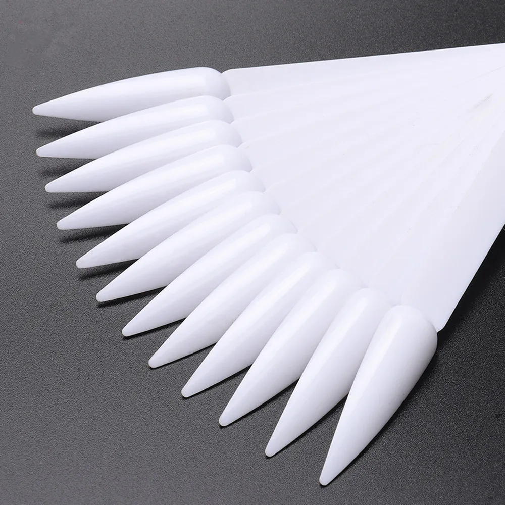 

Beauty False Nail Acryl Tips Fan Shaped Fake Nails Long Stiletto Art Tips Polish Uv Gel Practice Display Stick Salon Clear Tool