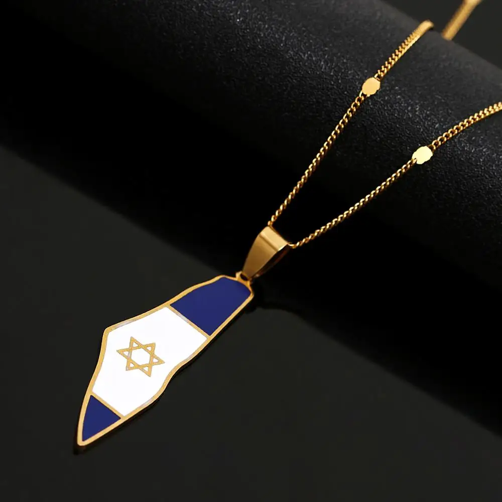 

Stainless Steel Israel Map Pendant Necklace Enamel Israel Map Charm Jewelry