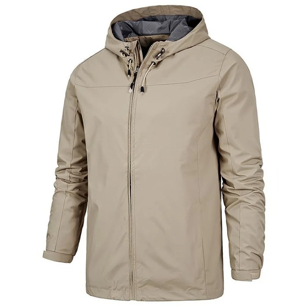 

Round Neck Waterproof Trench Coat Mens Autumn Winter Warm Outwear Windbreaker Outdoor Work Hooded Rain Coats