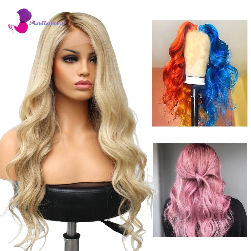 Парик Омбре коричневый цвет блонд 2 тона на шнуровке спереди парик 100% бразильские