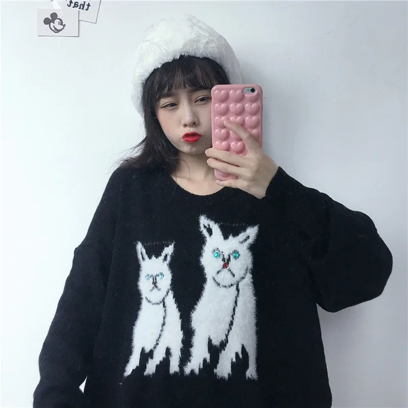 Свитер женский свободный винтажный в Корейском стиле одежда Ulzzang | Женская