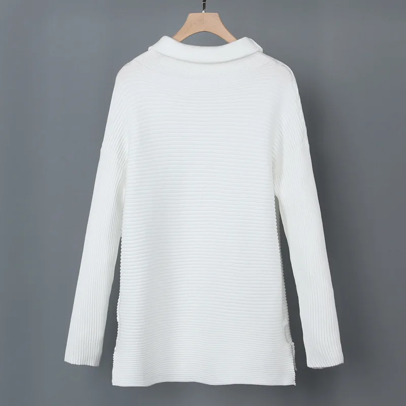 

Long sleeve turtleneck knitted sweater Autumn white women pollover femme chandails