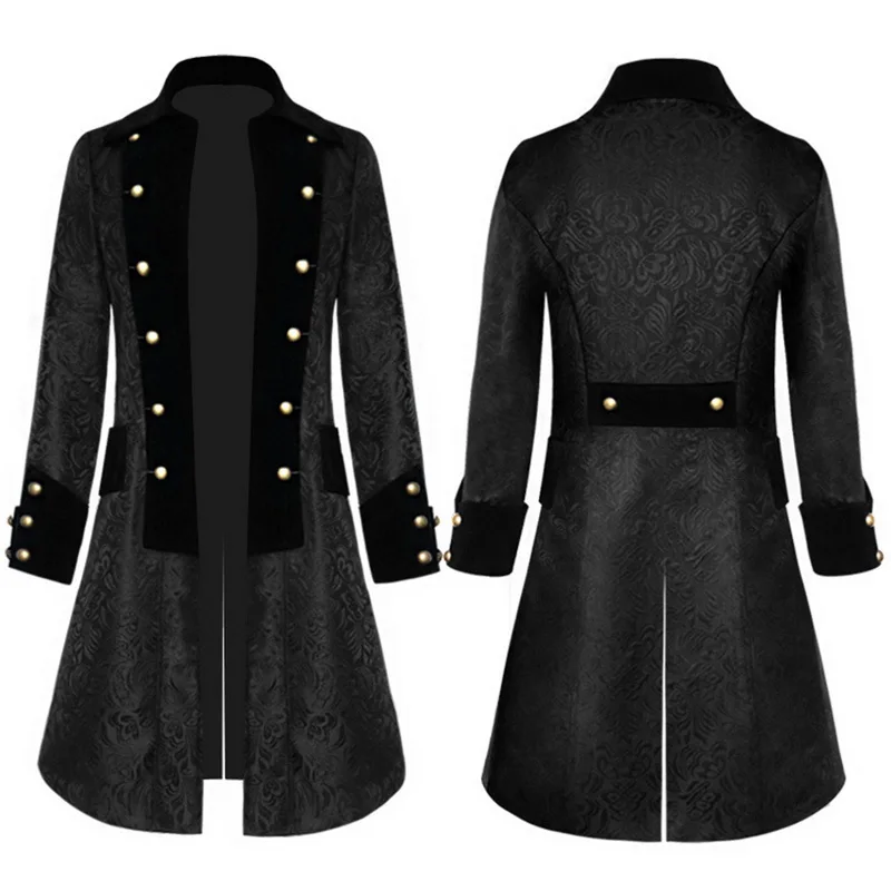 SHUJIN Men's Coat Fashion Steampunk Vintage Tailcoat Jacket Gothic Victorian Frock Coat Men's Uniform Coat Button Costume