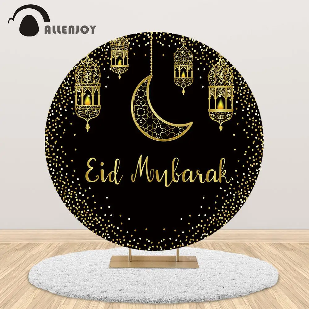 Allenjoy Eid Mubarak черный круглый фон Золотая Луна исламские подвесные лампы Рамадан