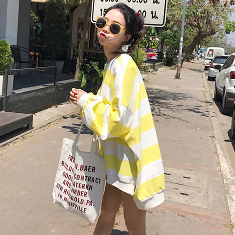 Толстовки женские Ulzzang Kawaii милые полосатые дыры корейские студенческие свободные Harajuku Весна осень тонкие модные простые женские s одежда