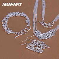 925 silver jewelry set smooth bead necklace bracelet long drop earring for women fashion jewelry