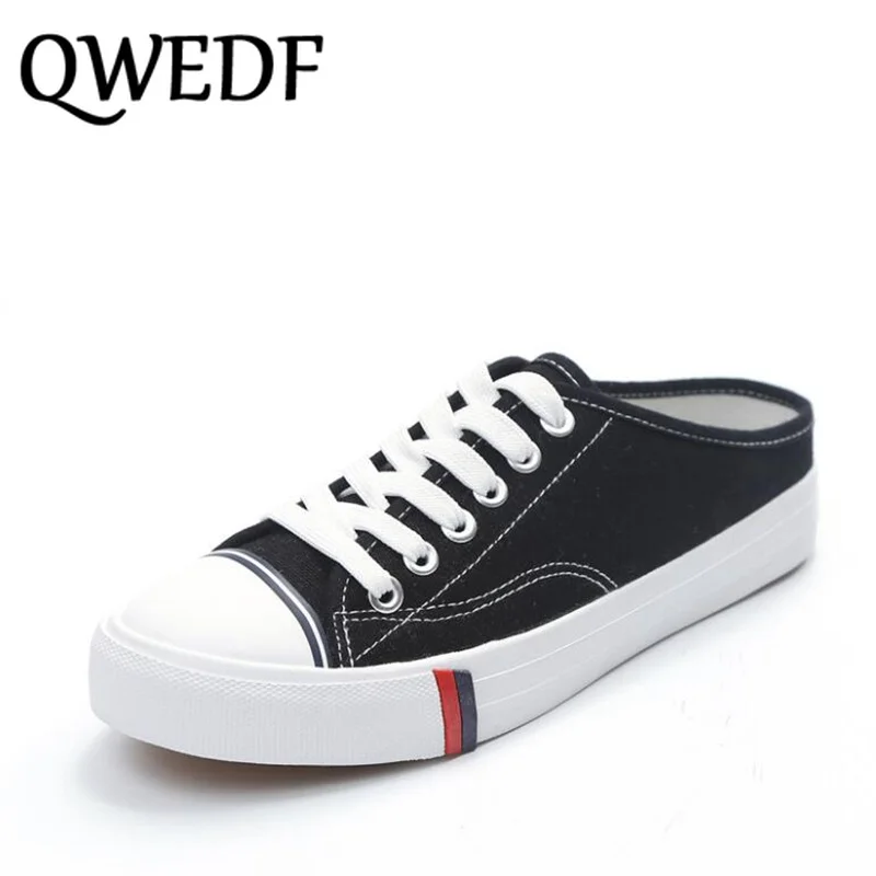 Новинка 2019 летняя женская парусиновая обувь QWEDF на плоской подошве модная