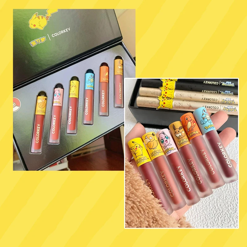 Набор блесков для губ COLORKEY Pikachu Водостойкий тинт Матовая жидкая помада чармандер