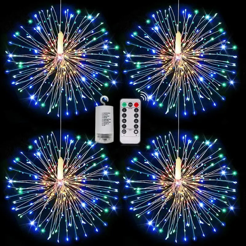 

180 LED Firework String Lights 8 Mode Explosion Star Copper Silver Wire Fairy Light Decoration Lamp Remote Control String Light