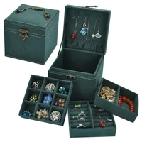 80 hot sales%ef%bc%81%ef%bc%81%ef%bc%81vintage three layers tote jewelry box organizer display storage case with lock