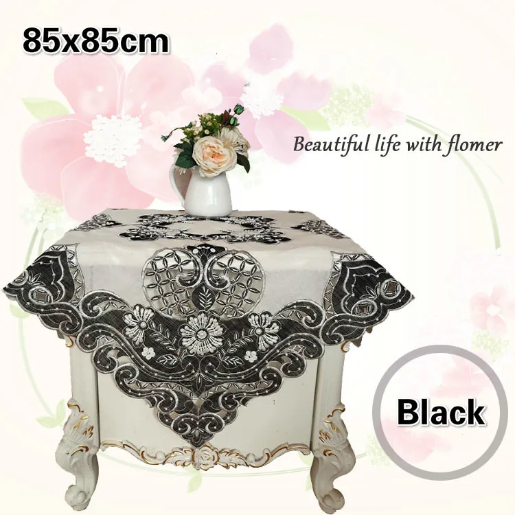 Black European Luxury Lace Beaded Pendant Embroidery Tablecloth Furniture Electrical Dust Cover Cloth Tapete Christmas Wedding