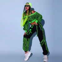 hip hop street dance clothes female cheerleader uniform gogo dancer costume green dancer outfit rave clothing cargo pants dl8356