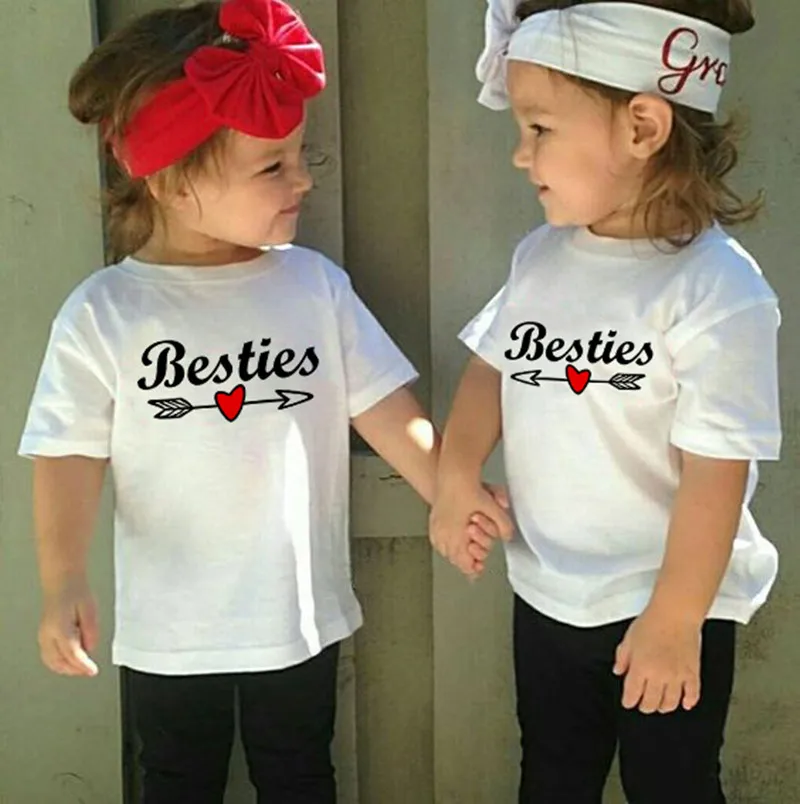 

1Pc BESTIES Children Summer Tshirt Boys and Girls Brothers and Sisters Family Matching T-shirt Short Sleeve Casual Cute Clothes