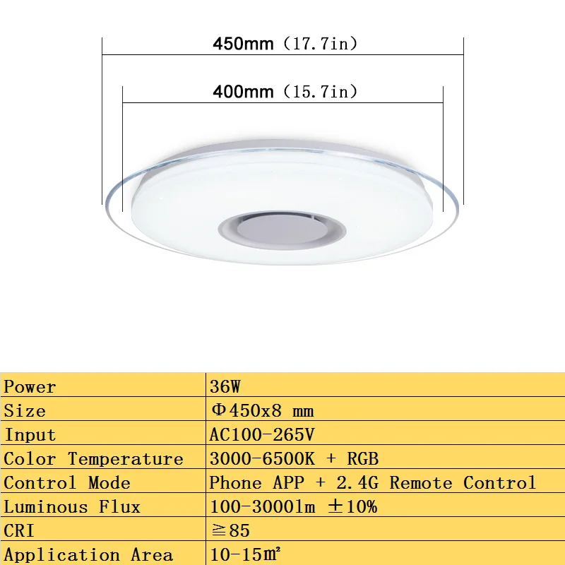TQ-36W-450mm Современные светодиодные потолочные лампы Домашний Светильник ing 36 Вт 52 Вт RGB приложение Bluetooth музыкальный светильник для спальни лампы для гостиной умный потолочный светильник - Цвет корпуса: TQ-36W-450mm