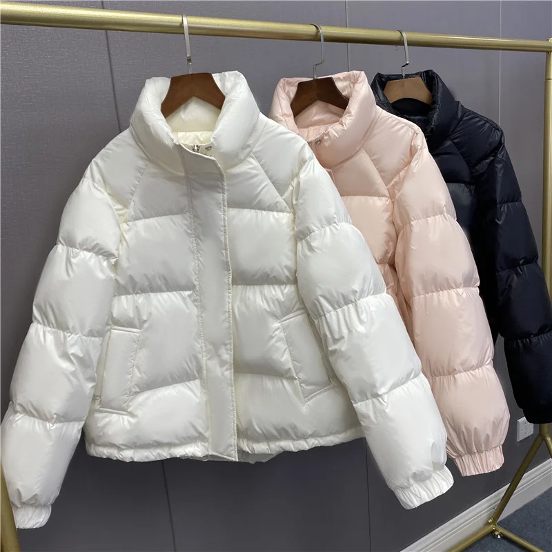 

Short Down Jacket Women 2021 New Korean Girls Outerwear Stand-up Collar Jackets Glossy Winter Coats Womens Clothes D79