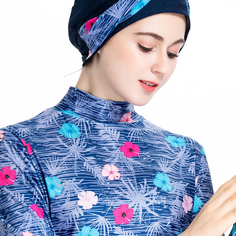 

Women Muslim Swimwear Long Sleeve Burkinis Islam Swimsuit Hijab Muslimah Islamic Swim Suit Floral Swimming Clothes Plus Size