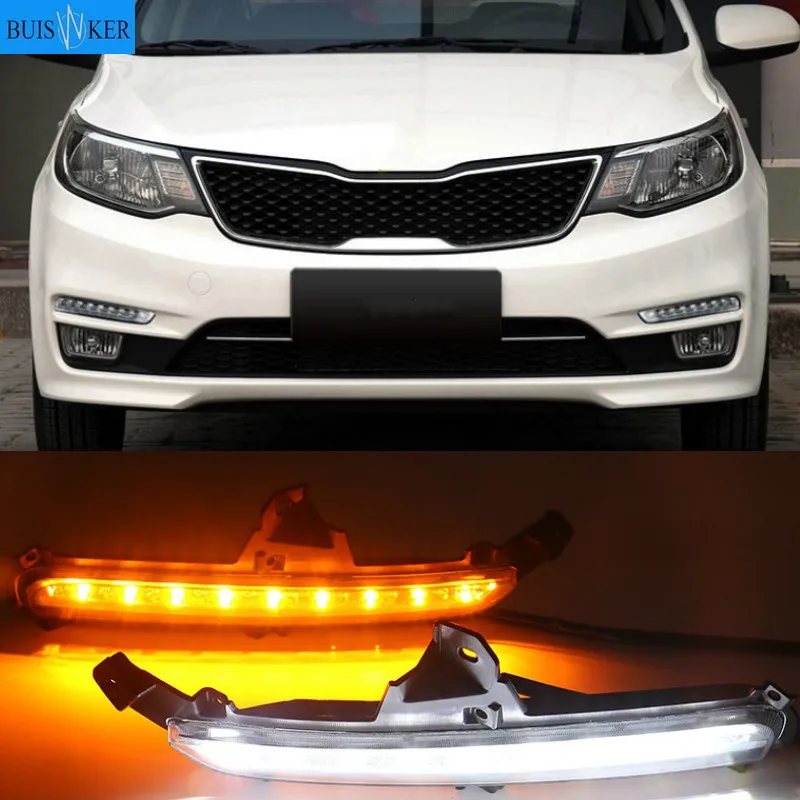 Светодиодные дневные ходовые огни для Kia Rio K2 2015 2016 2 шт. желтое реле сигнала