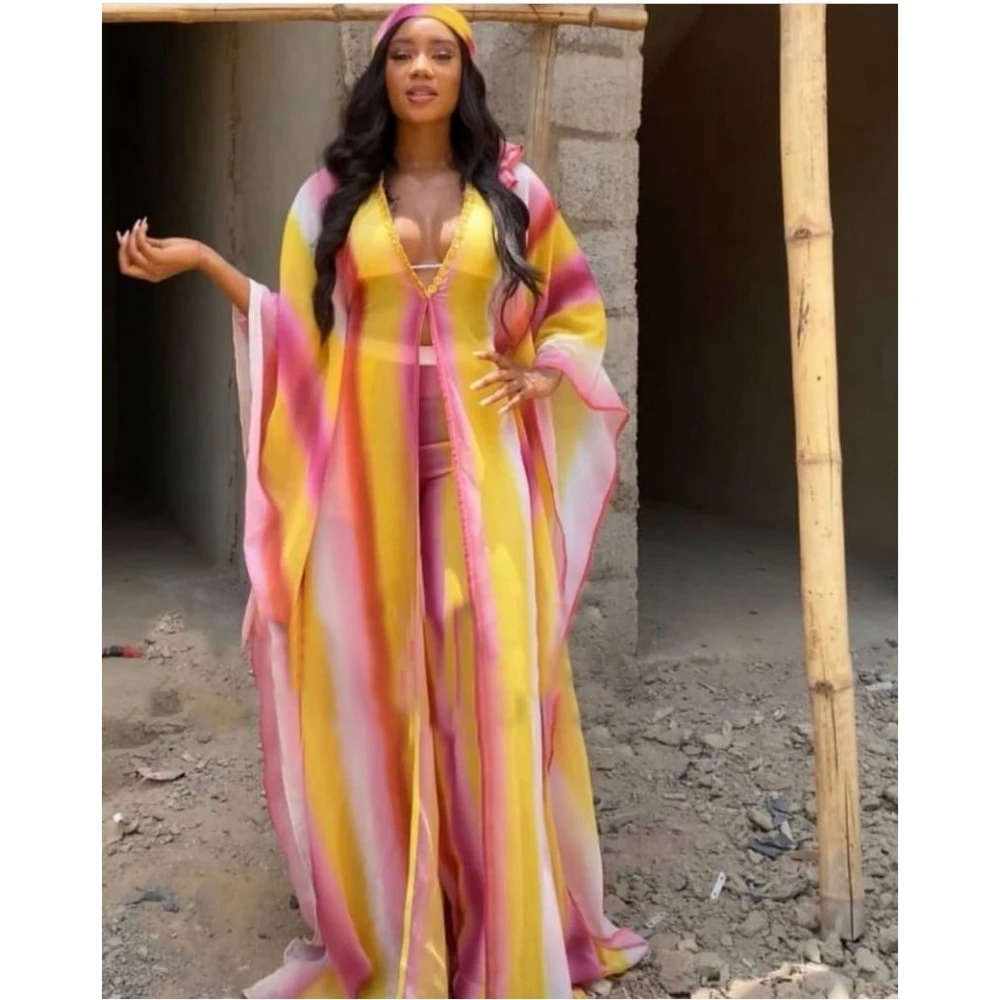 

2 Piece Set Women Africa Clothes African Dashiki New Fashion Two Piece Suit Long Dress + Wide Pants Party Dresses Plus Size Robe