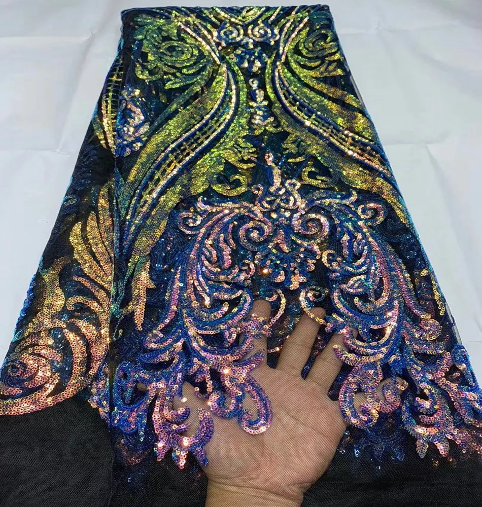 

2020 Latest design French sequins Lace Fabric embroidered tulle Net Lace fabric High Quality TS9192