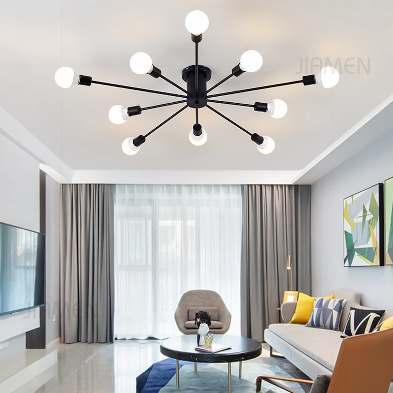 

JIAMEN Retro Iron Chandelier 6/8/10 Heads Black/White/Gold Lamp Vintage Spider Lights Home Living Room Industrial Loft Fixtures