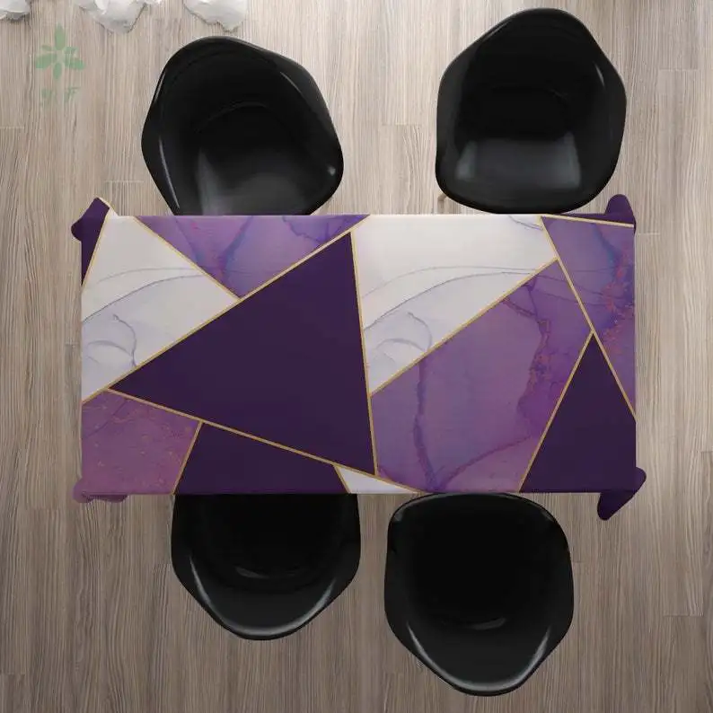 

Purple Marble Tablecloth Abstract Geometric Triangles Table Cover Dining Decor