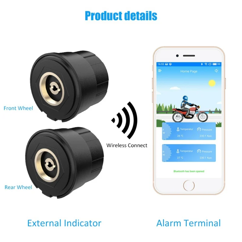 Датчик давления в шинах для мотоциклов Tpms система контроля телефона на Android/IOS