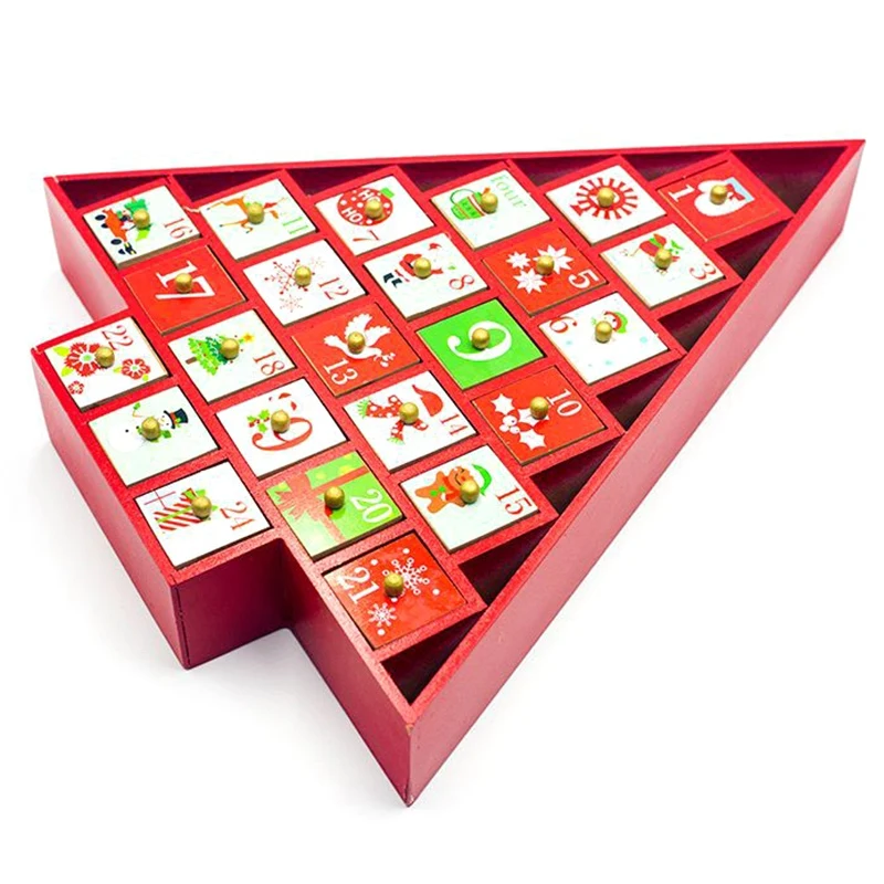 

Christmas Wooden Countdown Calendar Painted Christmas Tree Calendar Candy Gift Storage Box Decoration Drawer Rack
