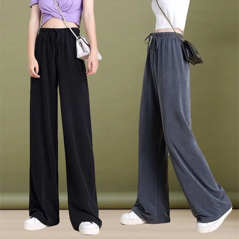 

Copper silk pendant wide-leg pants with high waist and drape feel, straight, loose version of spring/summer 2021 slim casual flo
