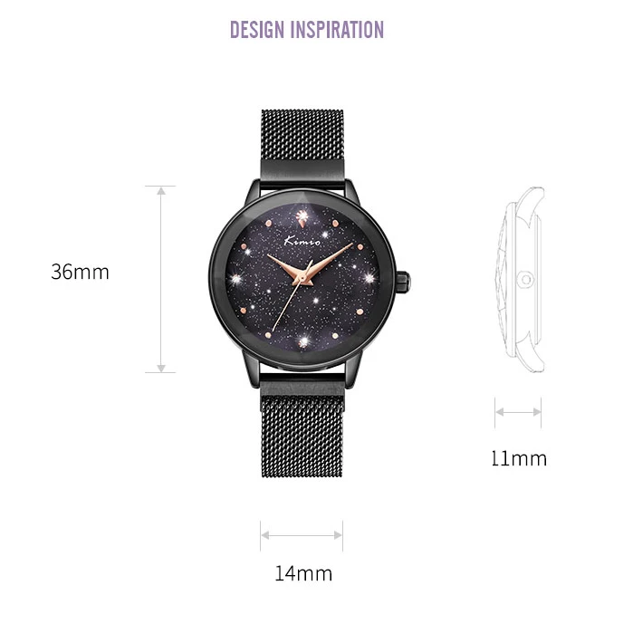 

Luxury KIMIO Brand Women s Magnet Suction Clasp Watch Ladies Big Star Dial Dress Watches Stainless steel Mesh Belt Quartz Watch