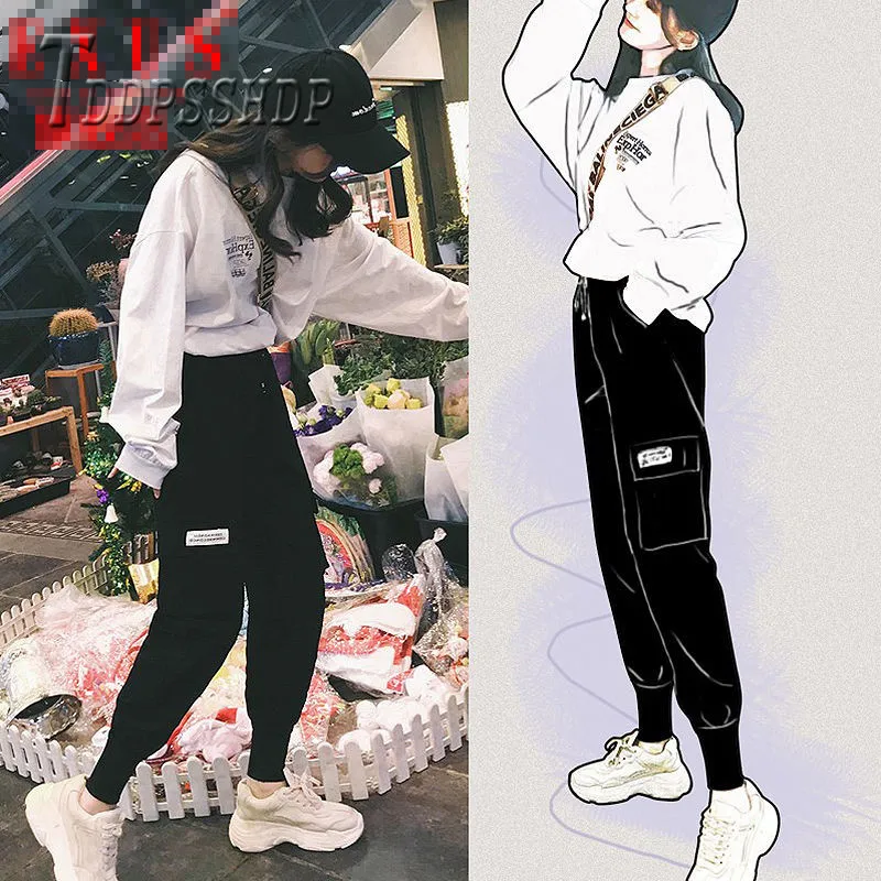 

2019 Elastic Waist Women Pants Pocket Decor Fashion Streetwear Female Trousers