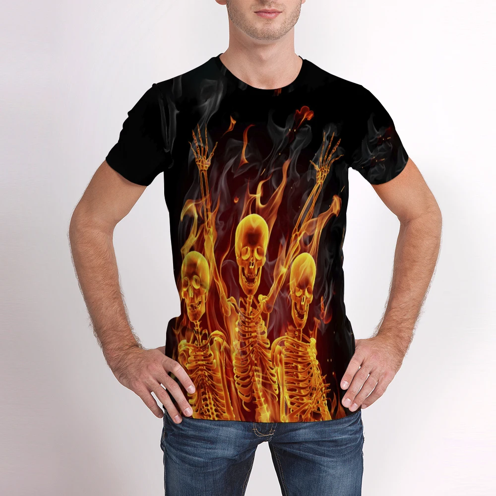 

Футболка мужская с 3D-принтом черепа, повседневная тенниска с круглым вырезом, модный Свободный Топ, лето