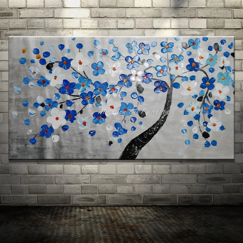 

Hand-painted Wall Art Pictures Palette Knife Tree Flowers Oil Painting On Canvas Abstract Wall Decor Frameless Canvas Picture