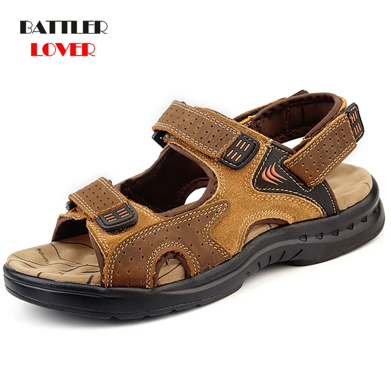 

Genuine Cow Leather Sandals For Men 2021 Summer Beach Sandalias Male Soft Fashion Outdoor Sneaker Mujer Casual Climbing Footwear