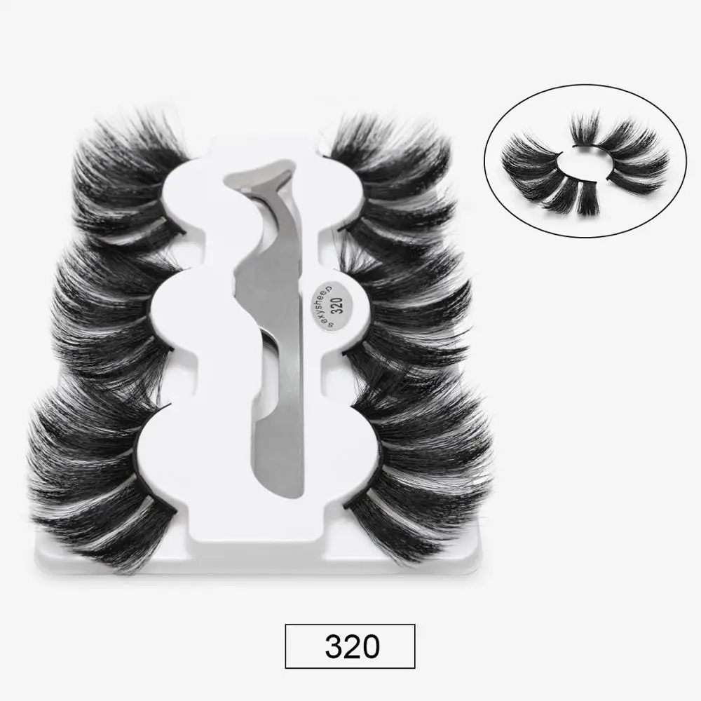 320 SEXYSHEEP, 3 пары, 25 мм, 8D, норковые ресницы, натуральные, длинные, для завивки накладных ресниц, объем, накладные ресницы, макияж, удлинение, ресницы «maquiagem» - Цвет: 320