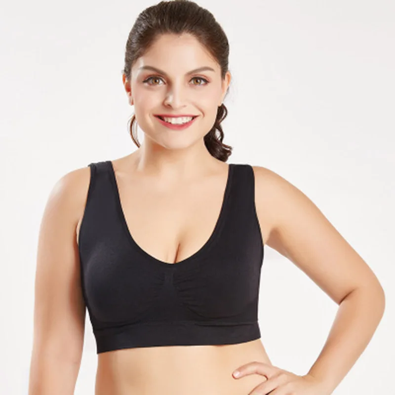 

Big Size Breathable Wire Free Yoga Tops Women Sleep Daily Yoga Bra Black White Women Padded Sports Top Gym Shirt Women S-6XL