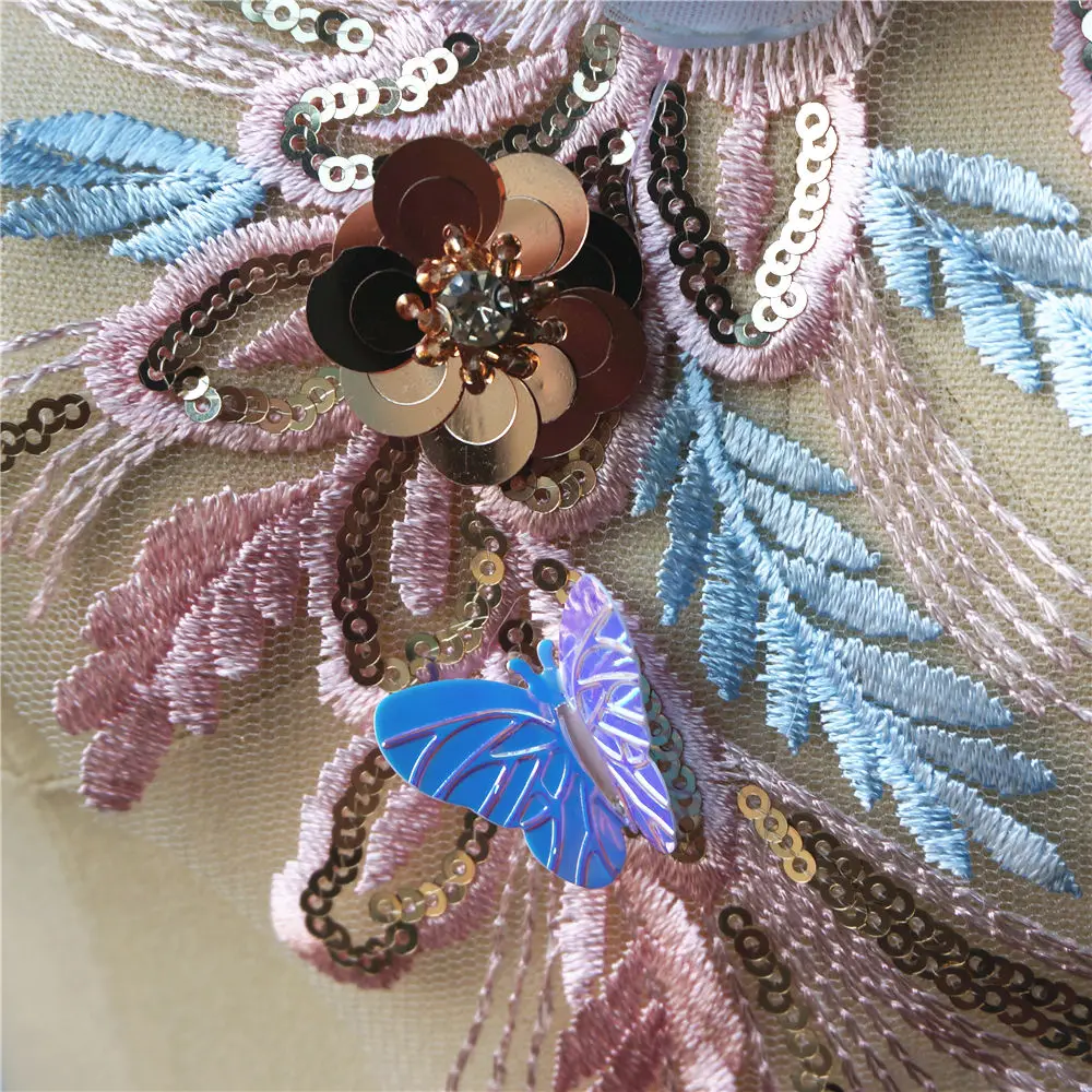 Кружевная ткань с блестками бабочками цветами и бусинами | Дом сад