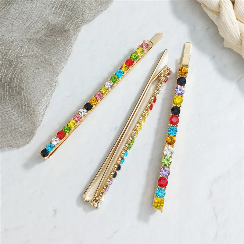 3 шт Летний разноцветный кристалл заколки для волос женщин Роскошная золотая
