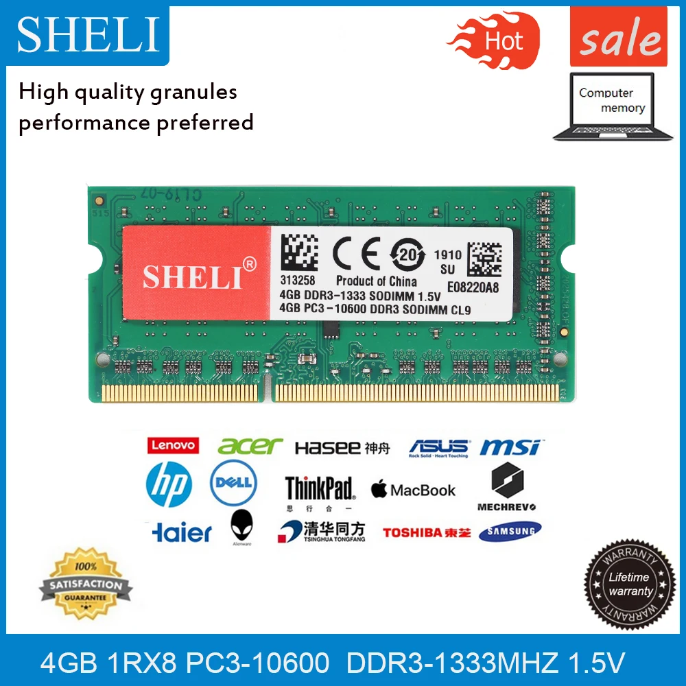 SHELI 4GB 1RX8 PC3 10600 DDR3 1333Mhz 204pin 1 5 V CL11 SODIMM оперативная память для ноутбука|Оперативная