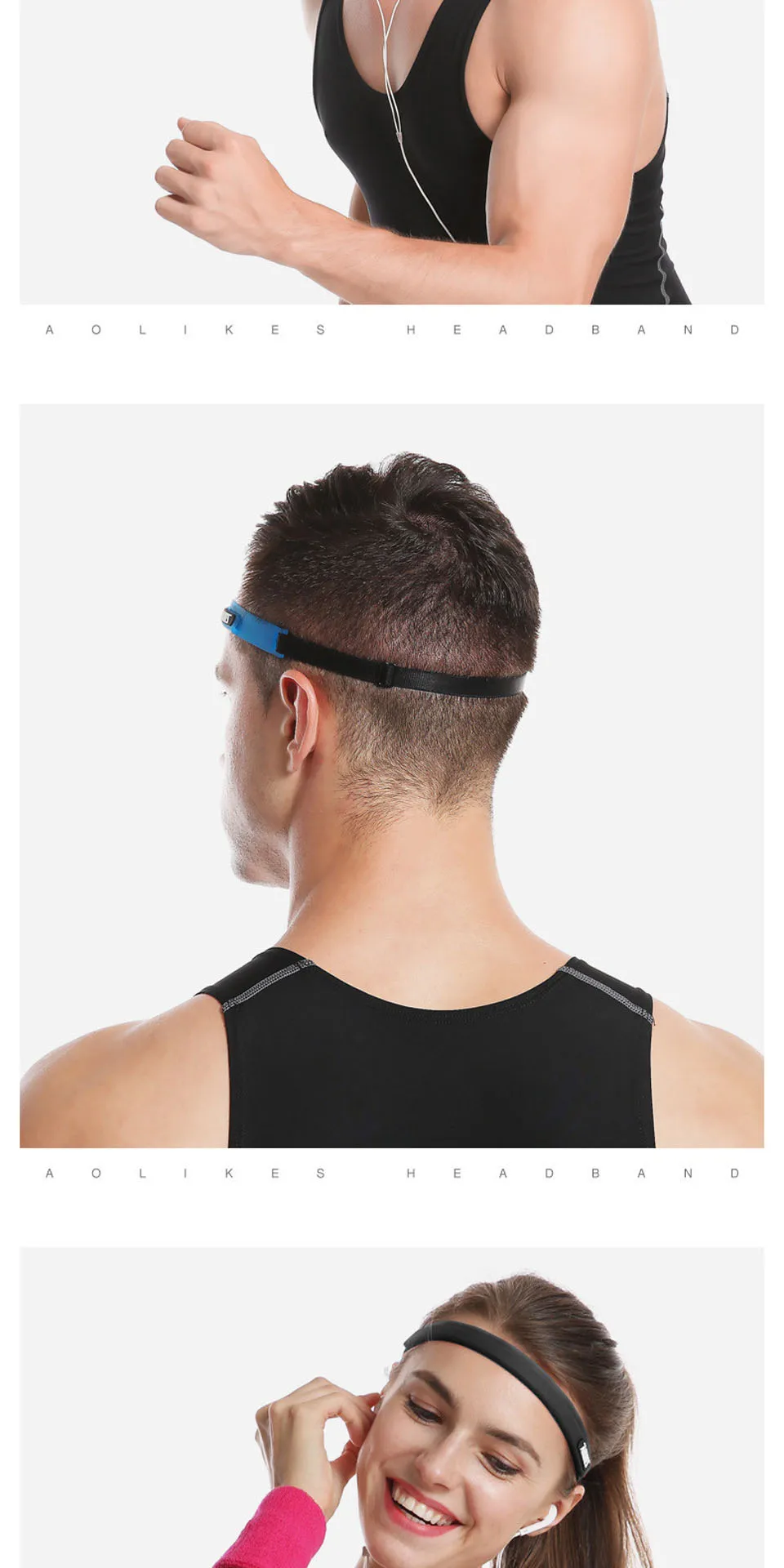 AOLIKES Elastic Head Sweatband Soft Silicone Running Yoga Cycling Sweat Band For Men Women Fitness Basketball Tennis Headband