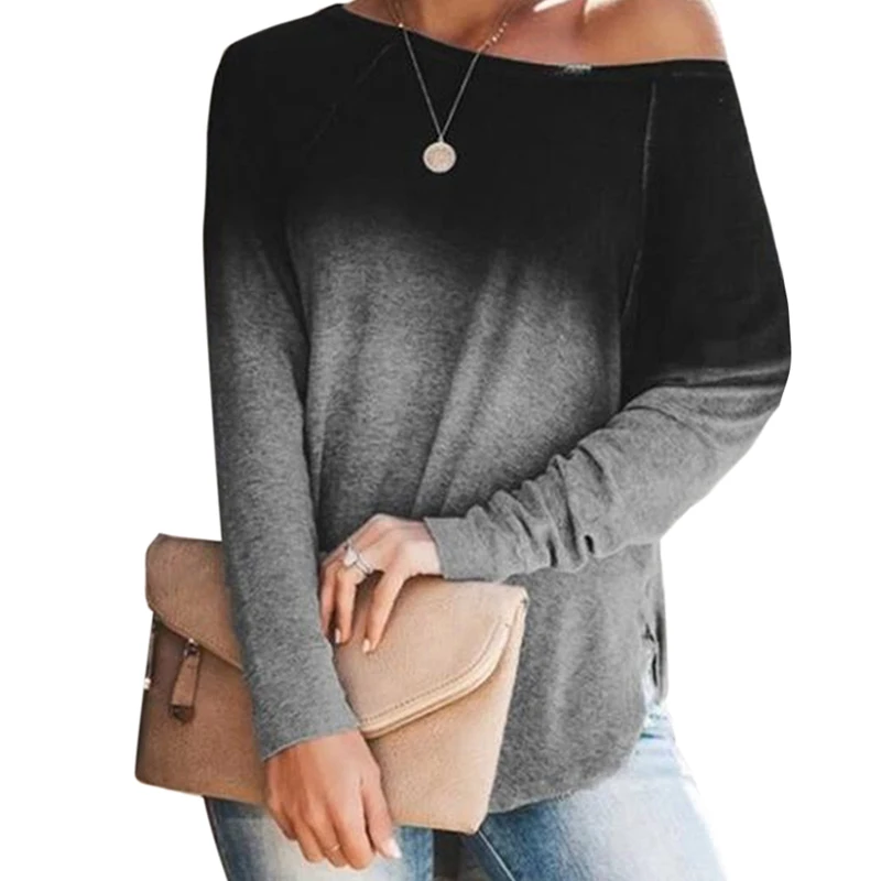 

Spring/Summer Women's long-sleeve T-shirts Gradient Color Trend Fashion Women Tops Size S-3XL and 5 Colors Young Lady Streetwear