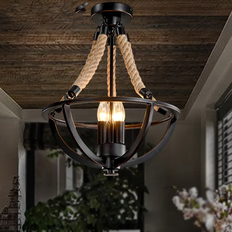 Винтажная люстра в стиле ретро Лофт кованая железная черного цвета для ресторана