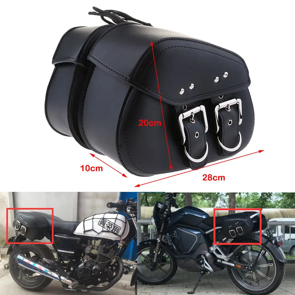 

Motorcycle Saddle Bags Two Black Leather Side Pouch Panniers PU Leather