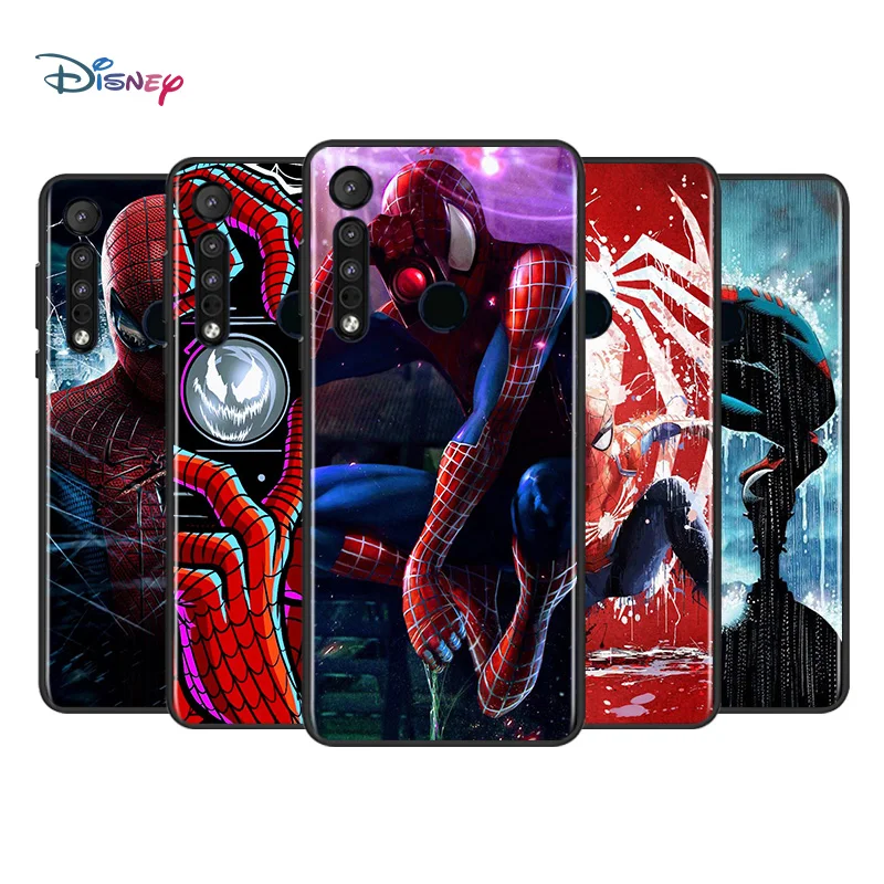 

Marvel Spider-Man Super Hero Avengers For Motorola G9 G8 G Power One Fusion Edge E6 Plus Play Lite TPU Silicone Black Phone Case
