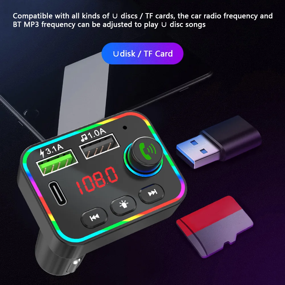 

F4 Car Bluetooth-compatible FM Transmitter Colorful Backlight MP3 Player USB Charger