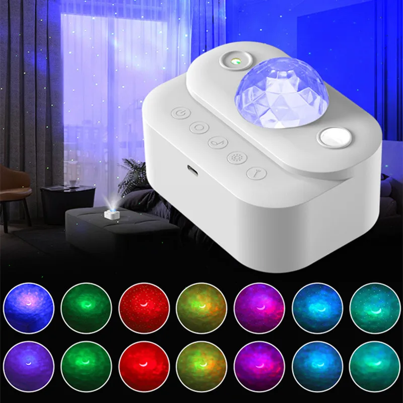 LED Galaxy Moon Starry Sky Projection Lamp Bluetooth Speaker Music Laser Water Pattern Rotating Atmosphere Colorful Night Light