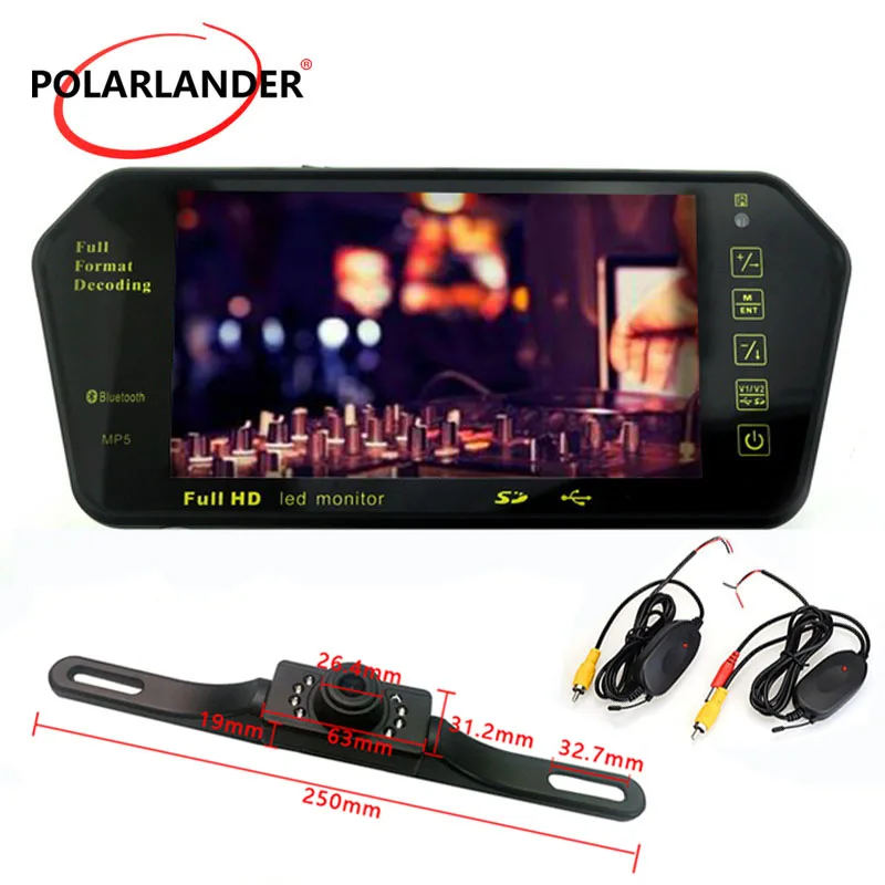 Wireless Long Plate Night Vsion Rearview Camera With 7 Inch TFT Bluetooth Mirror Monitor MP5 For Car Parking CMOS Waterproof | Автомобили