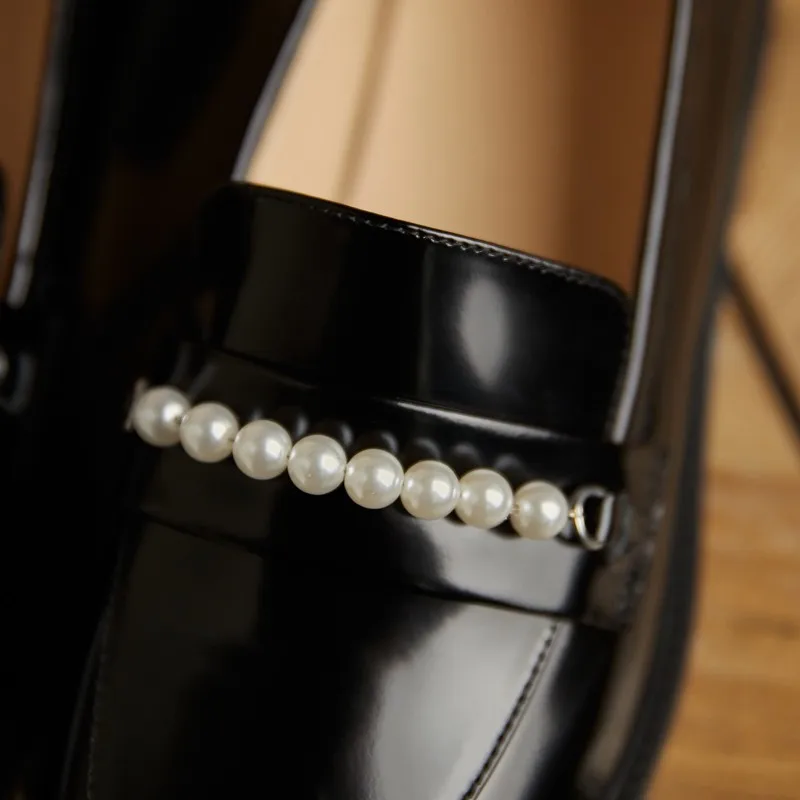 

New 2021 Spring Pumps Women Shoes Block Heels Loafers Genuine Leather Round Toe Slip On Office Ladies Pumps Middle Heels Size 42