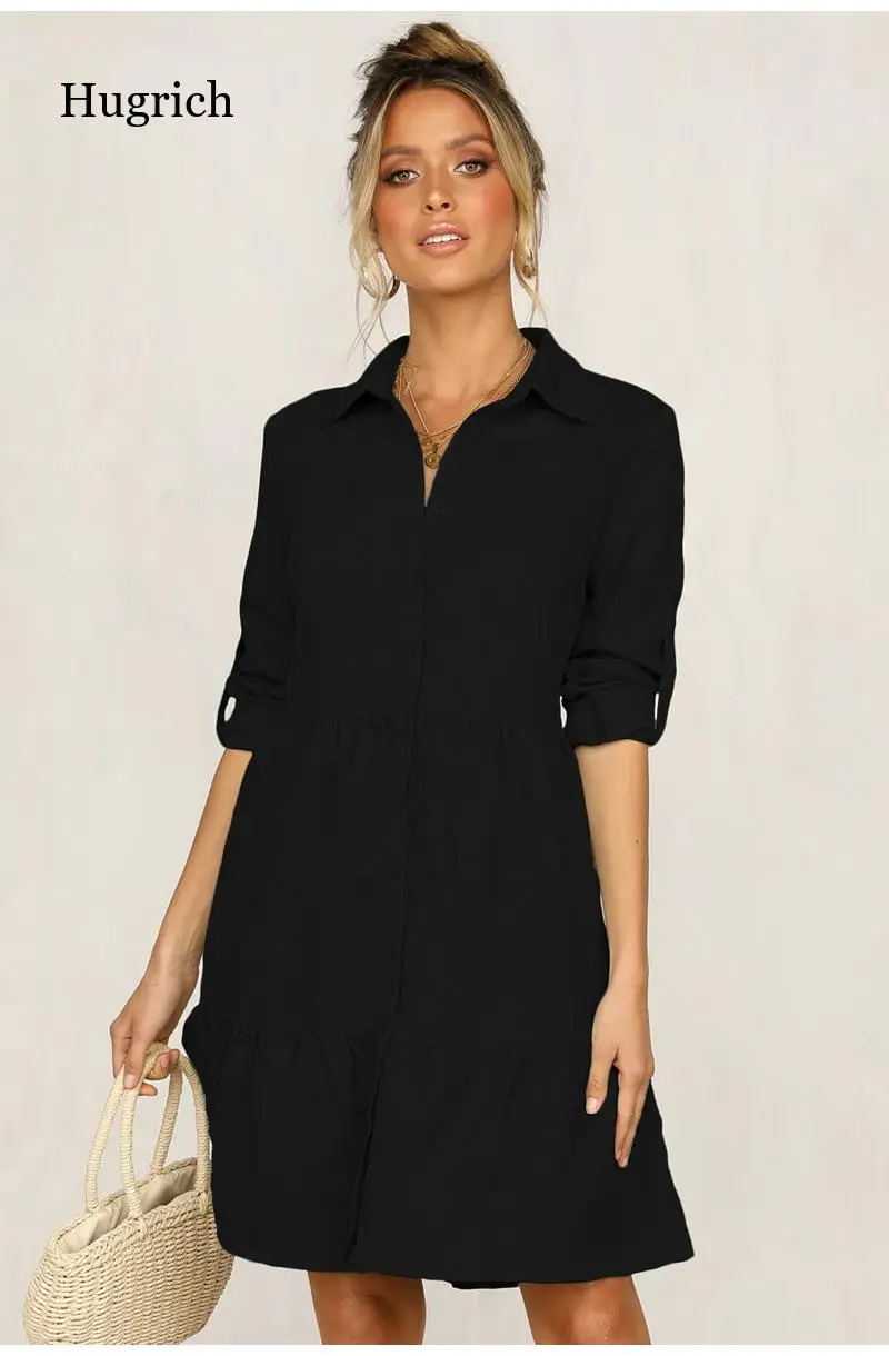 

Yhzbhzym Shirt Dress Women 2021 Turn Down Office Long Sleeve Mini Dress Elegant Blue Sexy Party Dresses Vestidos De Mujer Bing
